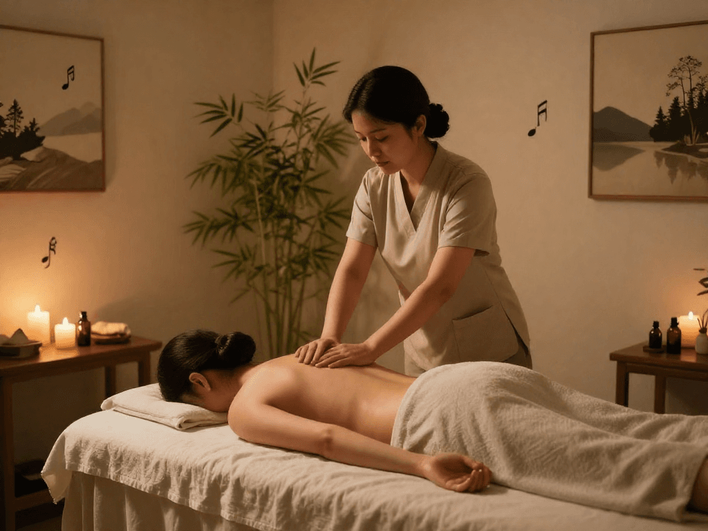 Rejuvenating 하남출장안마 session in a serene massage therapy room.