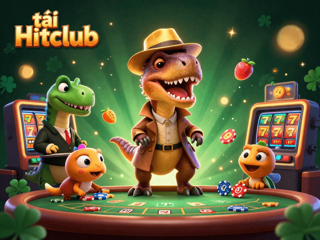 Join the excitement with tải Hitclub at the blackjack table surrounded by animated slot elements.