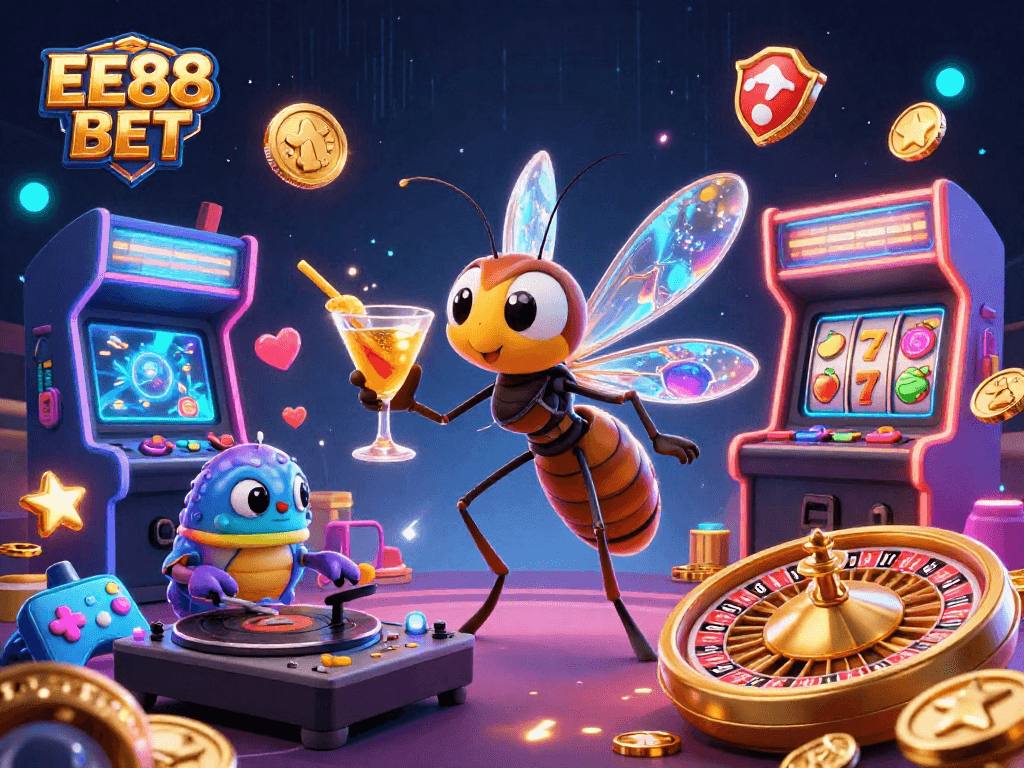 Engage with the vibrant casino world of EE88 BET, showcasing captivating characters and thrilling gaming action.