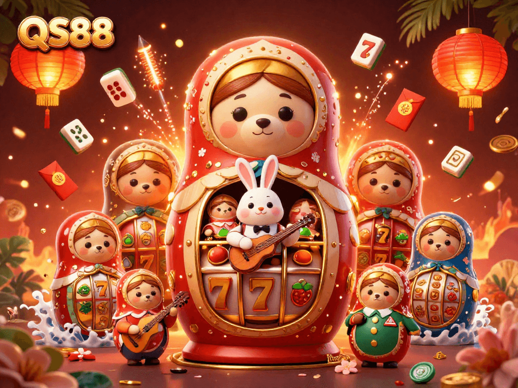 Engage with the thrilling world of QS88, featuring vibrant casino elements and playful characters.