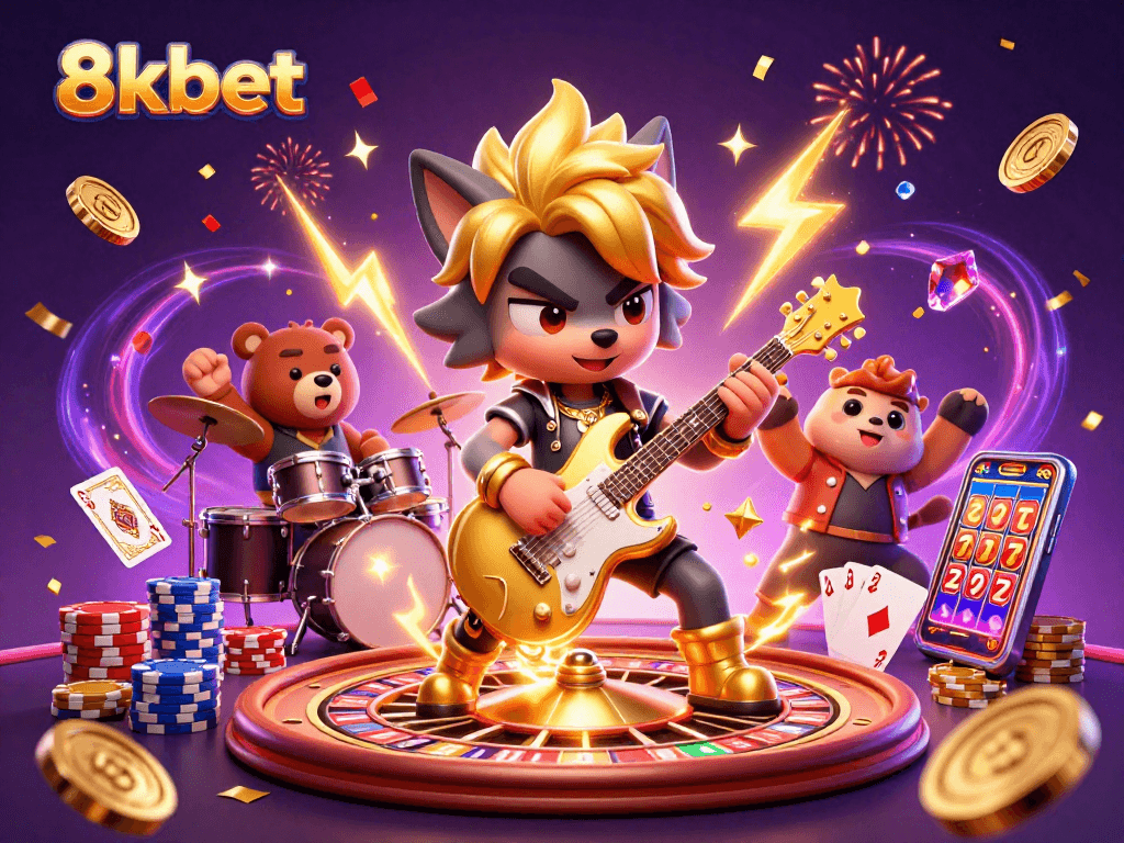 Experience the thrill of 8xbet with a vibrant casino-themed illustration showcasing action and excitement.