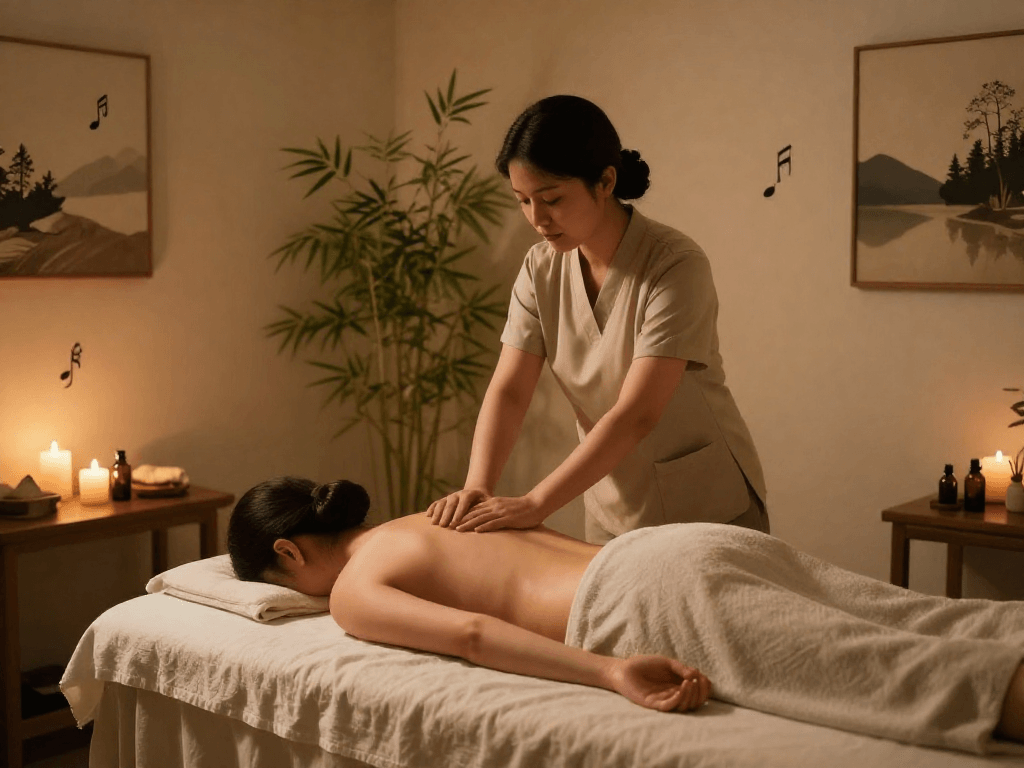 Rejuvenating 하남출장안마 session in a serene massage therapy room.