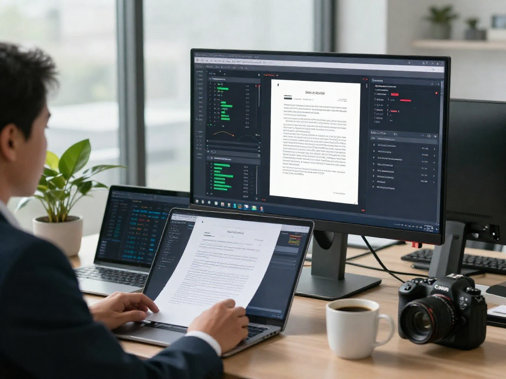 Compliance officer analyzing document fraud detection results in a modern office.