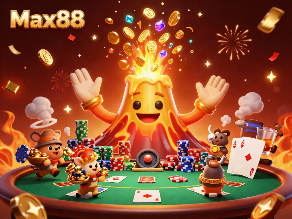 Experience the thrilling Max88 eruption of fortunes in an exciting casino scene.