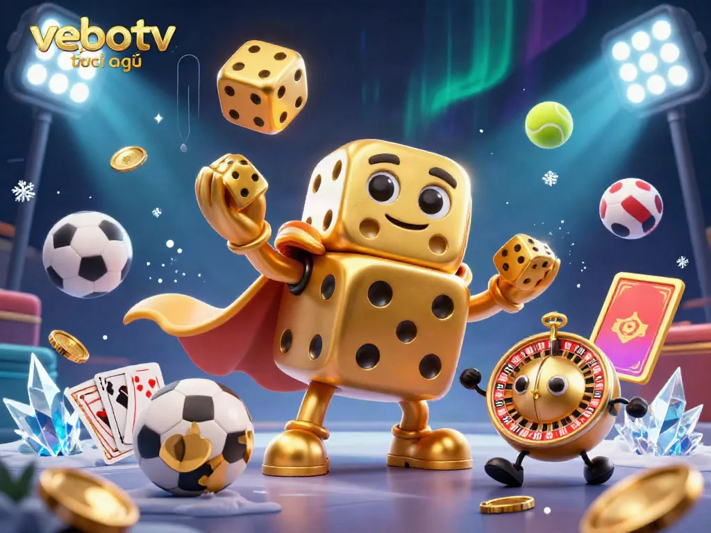 Experience thrilling vebotv trực tiếp action, featuring golden dice and sports elements in an ultra-detailed 3D scene.