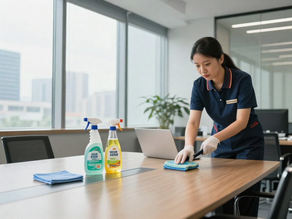 Büroreinigung Göttingen: Professionelle Reinigungskraft sorgt für Sauberkeit in modernem Büroraum.