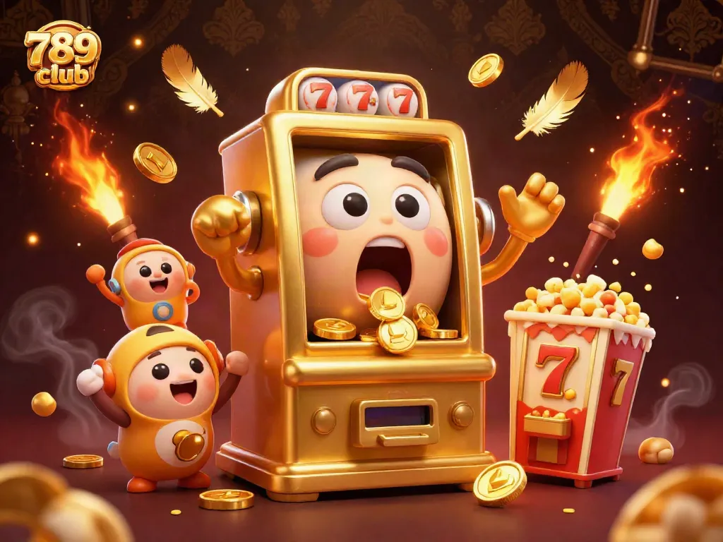 Experience the excitement of 789club with a dynamic scene featuring gold slot machines and jackpot winnings.