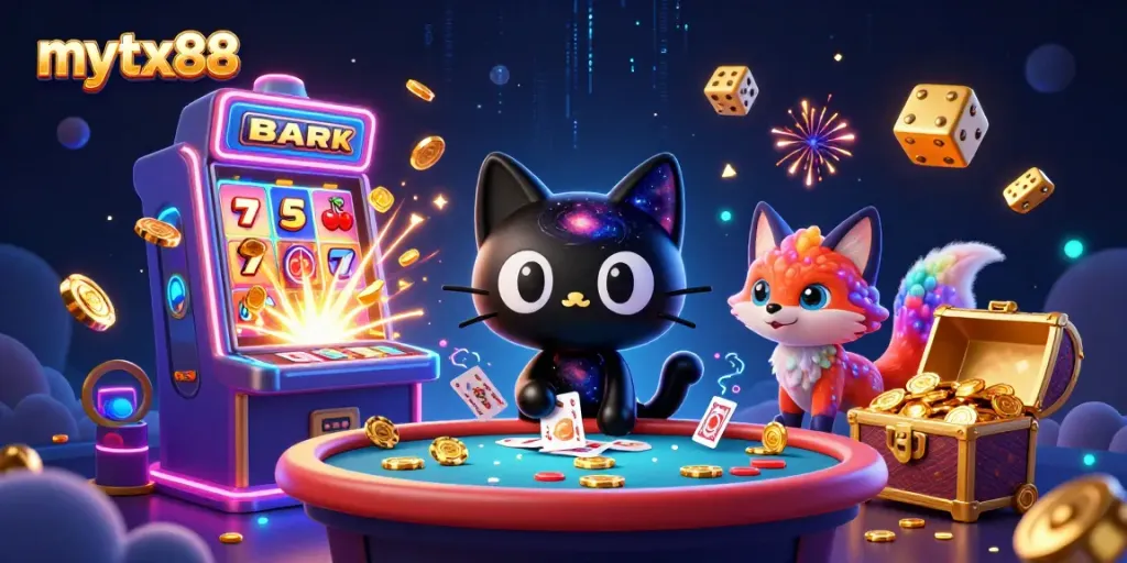 Win big at mytx88 as a cosmic black hole cat attracts golden chips and exciting games.