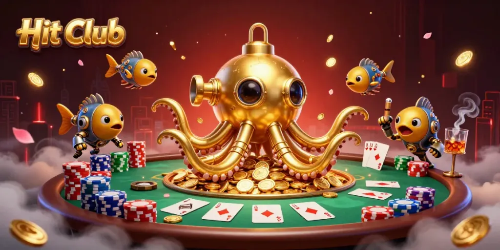 Experience thrilling gameplay at the Hit Club, featuring an idyllic casino scene with golden treasures.