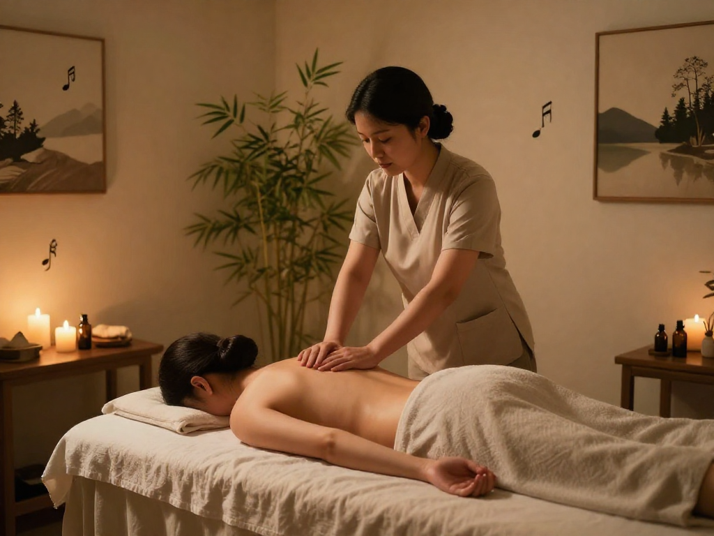 Rejuvenating 하남출장안마 session in a serene massage therapy room.