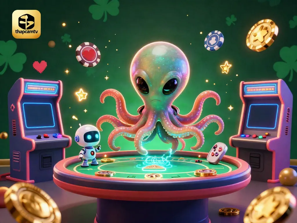 Interact with exciting poker gameplay on thapcamtv, featuring vibrant 3D characters and casino elements.