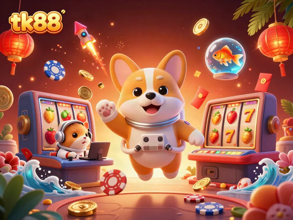 Engage with tk88 casino action featuring vibrant characters in a thrilling space casino environment.