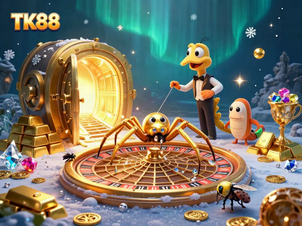 Experience thrilling gaming adventures at TK88 with golden casino elements and vibrant visuals.