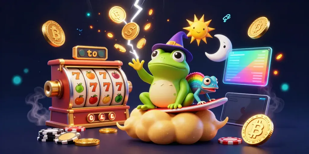 Experience the thrill of toto gambling with a vibrant casino scene featuring a storm of golden coins and slot reels.