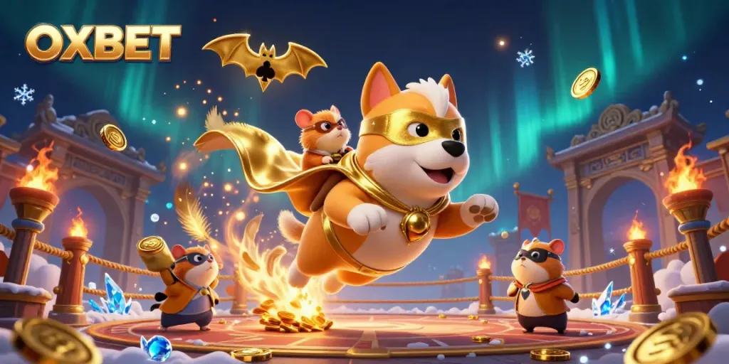 Join the adventure with OXBET as the superhero dog and sidekick hamster embark on a thrilling casino journey.