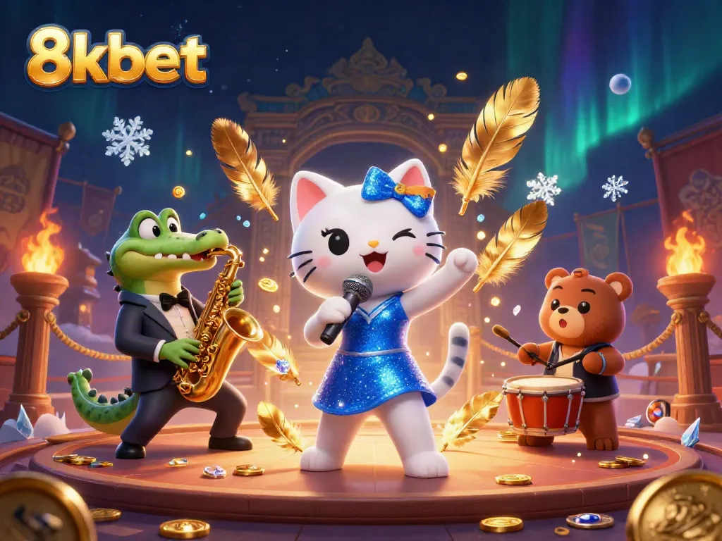 Engage in thrilling gameplay at 8kbet with a vibrant casino scene featuring characters and dynamic elements.
