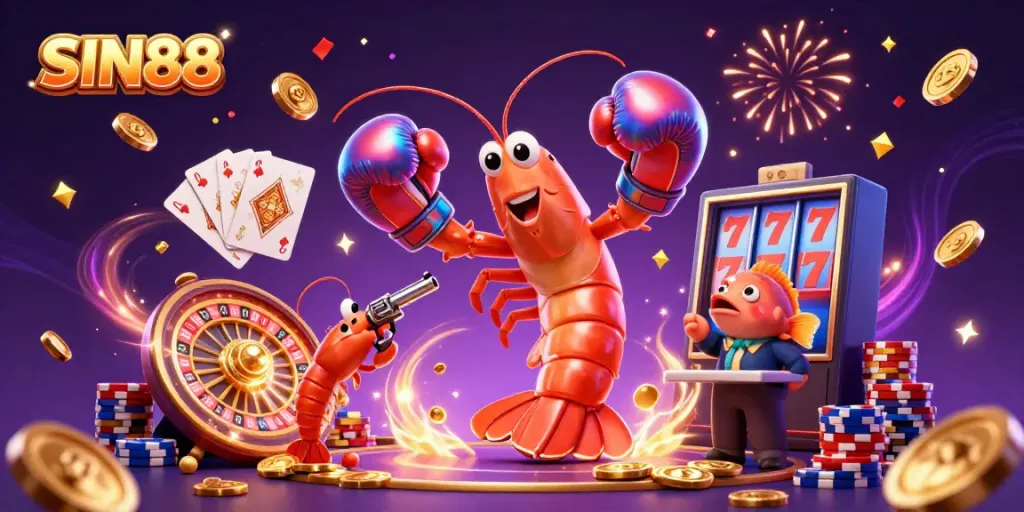 SIN88 players enjoy vibrant casino experience with mantis shrimp and poker elements.
