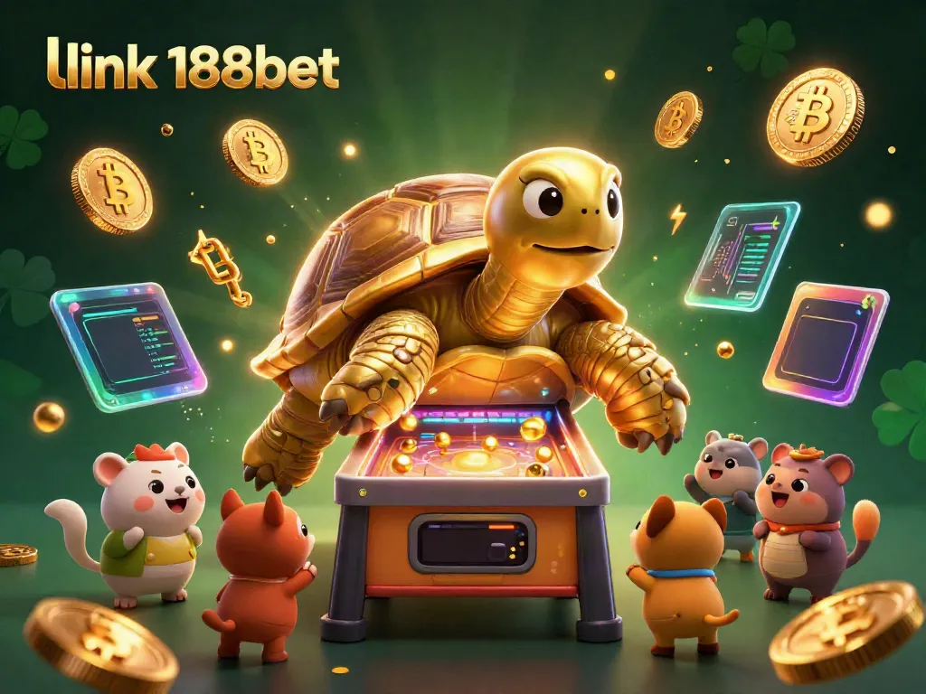 Engage with the vibrant action of gaming at link 188bet, featuring a lively scene with a golden tortoise pinball machine.