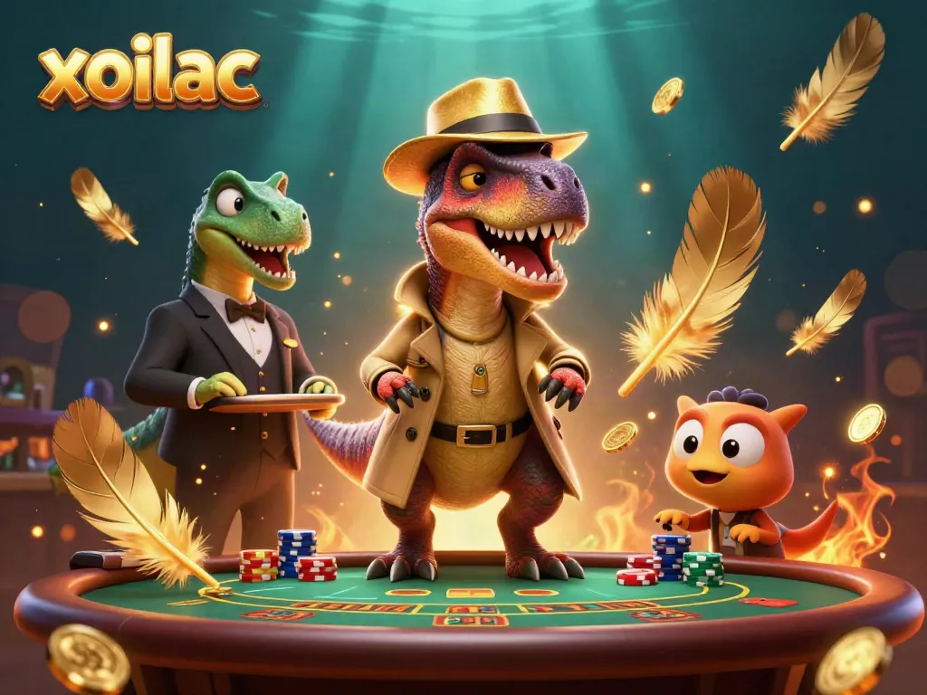 Participate in thrilling casino action with xoilac-themed velociraptors and atmospheric effects.