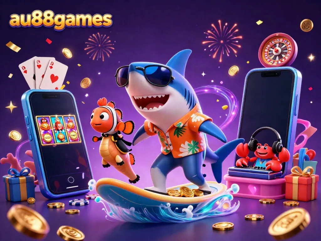 Experience the excitement at au88games with thrilling casino gameplay featuring animated sea creatures and vibrant slot games.