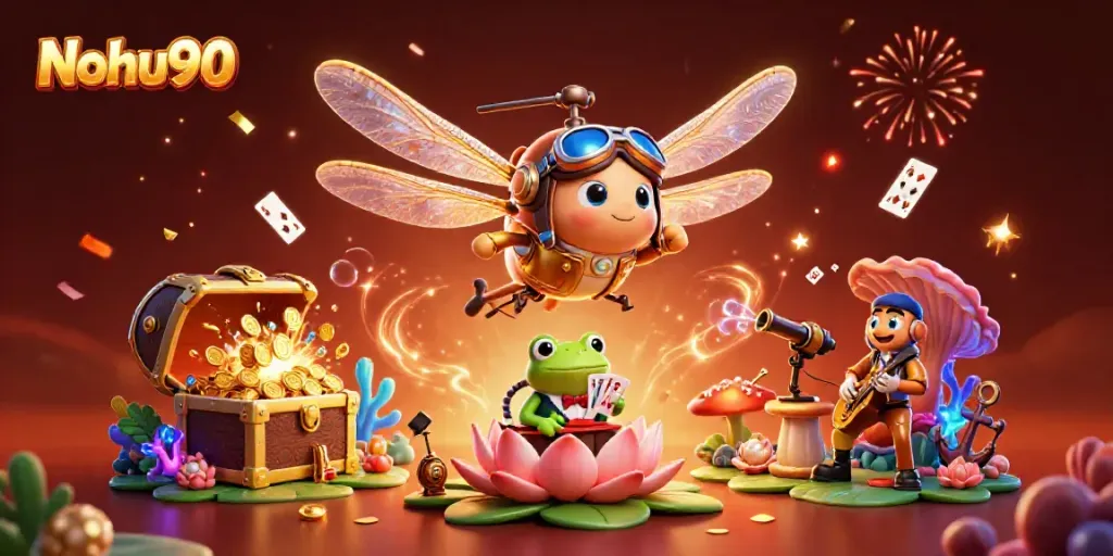 Experience the vibrant Nohu90 online casino atmosphere with colorful characters and immersive gaming elements illustrated.