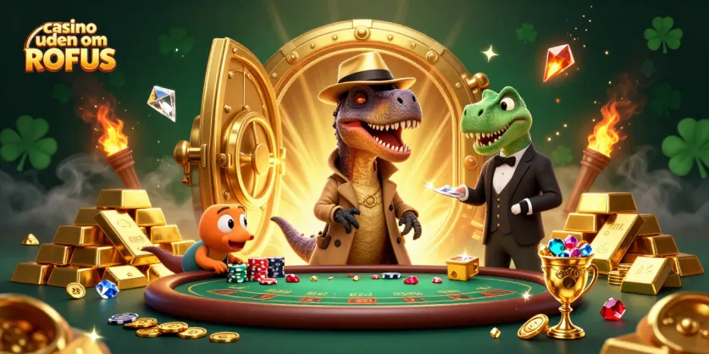 Experience the thrill at casino uden om ROFUS with lively 3D characters and vibrant surroundings.