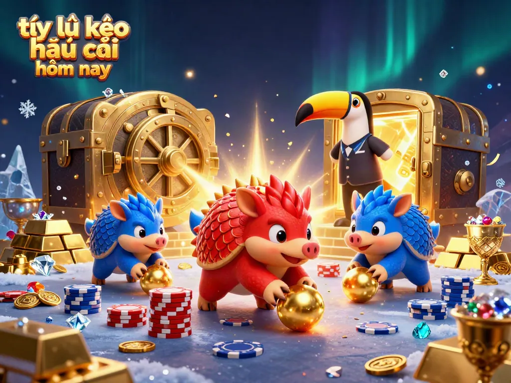 Experience dynamic sports betting with tỷ lệ kèo nhà cái hôm nay illustrated through playful rival pangolins and casino elements.