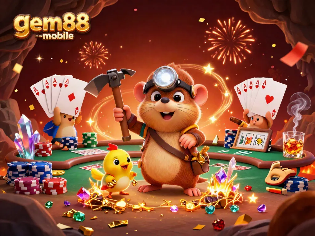 Engage in thrilling gameplay at gem88-mobile with vibrant casino elements and festive celebration.