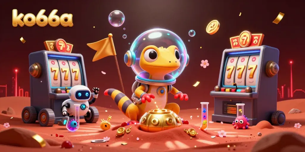 Join the adventure at ko66a with a charming Martian gecko discovering a golden casino on Mars.