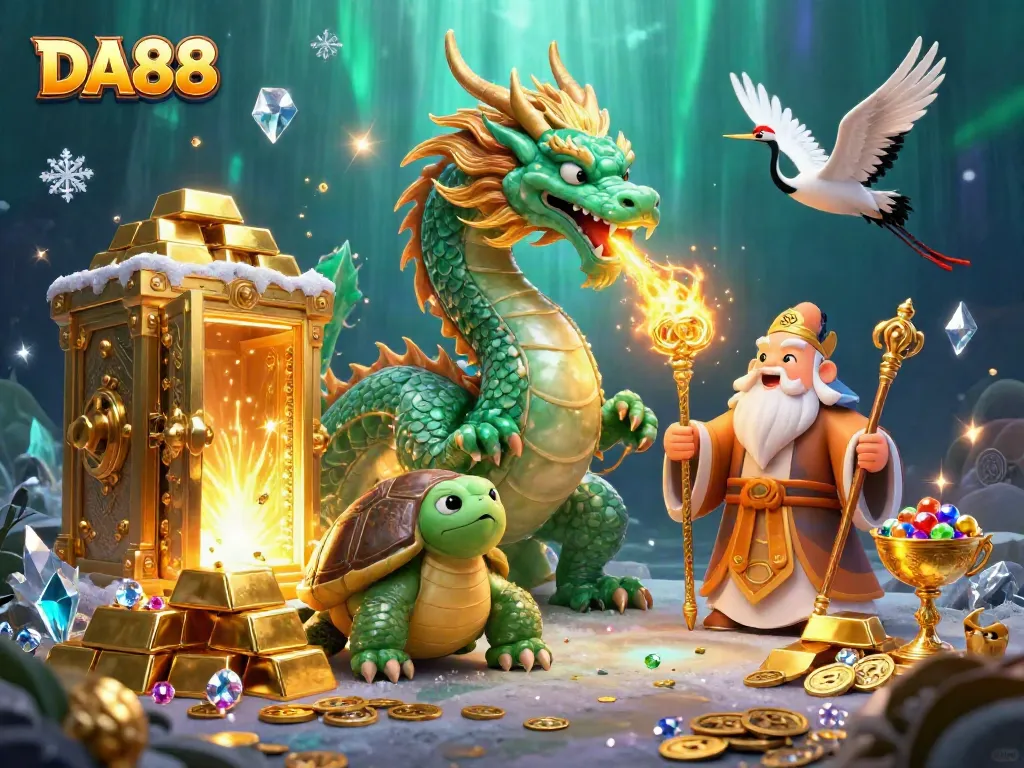 Experience winning adventures at DA88 with a fantastical dragon and casino treasures.