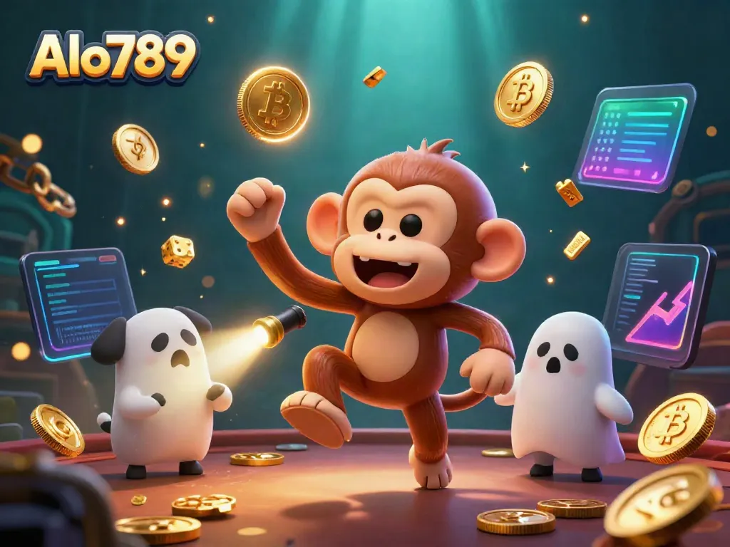 Experience gaming with Alo789's unique haunted casino, featuring bright neon effects and dynamic characters.