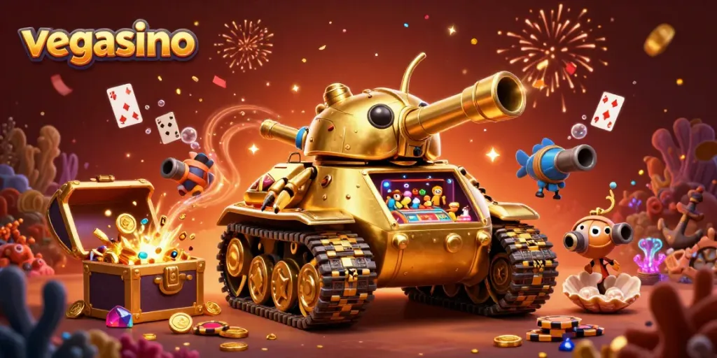 Experience the thrill of vegasino with a vibrant casino scene bursting with confetti and gold.