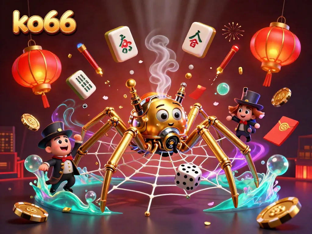 Experience thrilling gameplay at ko66 with a captivating scene featuring a golden spider and Victorian fly in a casino setting.