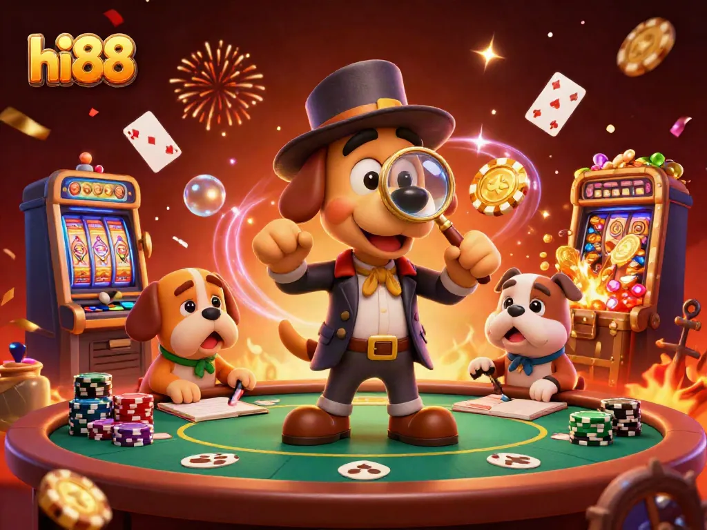 Join the excitement of hi88 by uncovering poker clues with our cartoon detective.