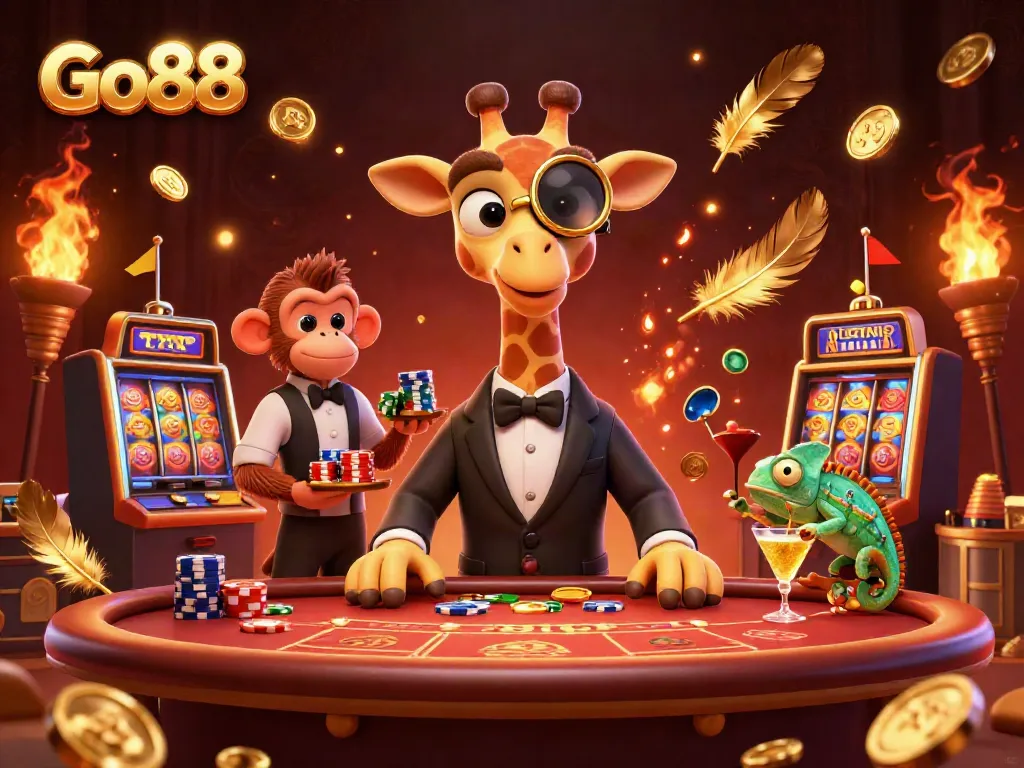 Engage with Go88's exciting gaming experience featuring vibrant characters and dynamic casino elements.