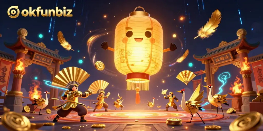 Experience thrilling gameplay at okfunbiz, featuring vibrant casino elements and dynamic characters.