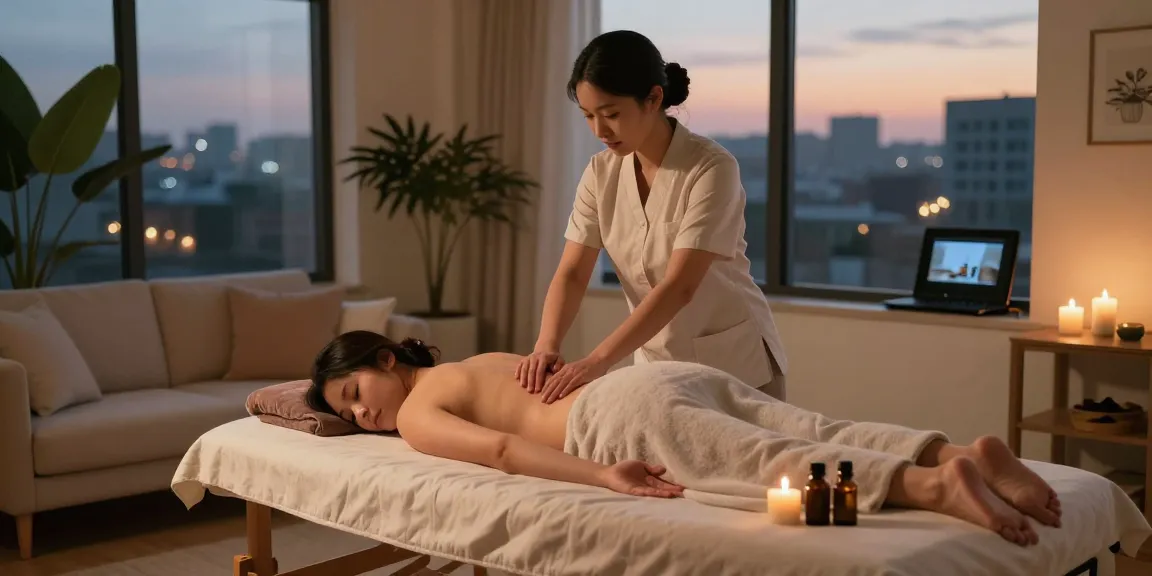 Experience a calming 스웨디시출장 in a tranquil home setting with massage therapist providing soothing care.