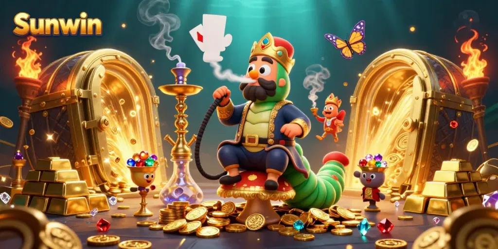 Experience the thrill of Sunwin's vibrant casino with dynamic characters and rich golden treasures.