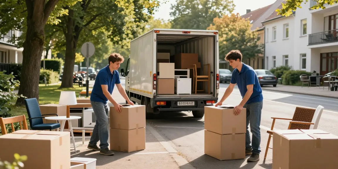 Professionelles Team bei der Wohnungsauflösung in Berlin Spandau, Möbel und Umzugskartons im Fokus.