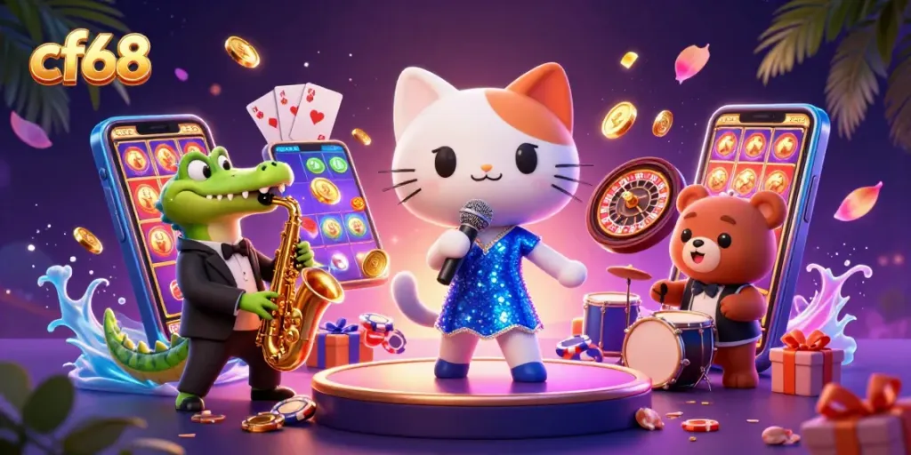 Play exciting casino games with cf68, featuring lively characters, dynamic slots, and colorful animations.