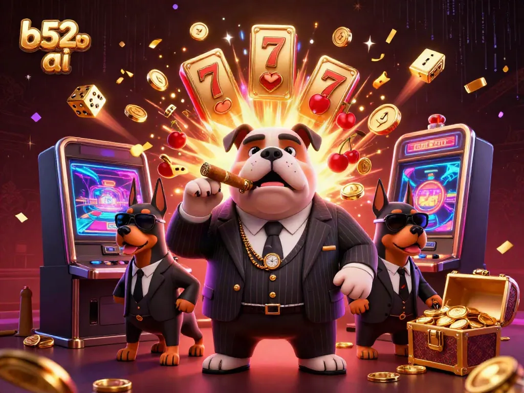 Experience the thrill of b52club ai with a mafia-themed casino scene highlighting vibrant slot action and dynamic characters.
