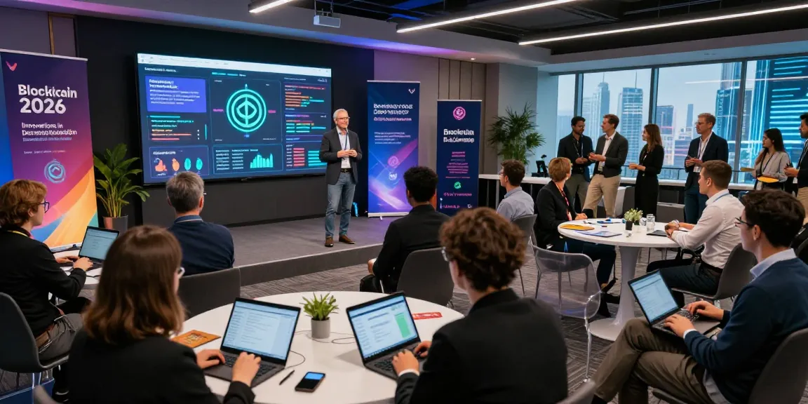 Blockchain 2026 conference scene showcasing discussions on innovative technology and networking among industry leaders.