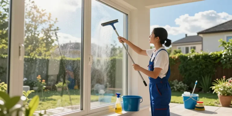 Professional window cleaner performing fensterreinigung solothurn service, enhancing residential beauty.