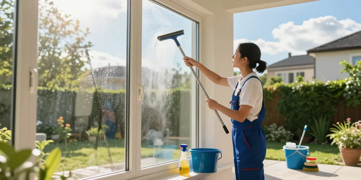 Professional window cleaner performing fensterreinigung solothurn service, enhancing residential beauty.
