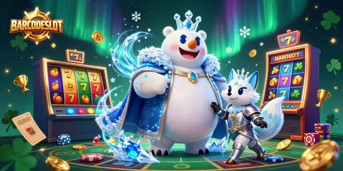 Engage with BARCODESLOT's thrilling slot experience featuring polar characters and vibrant casino elements.