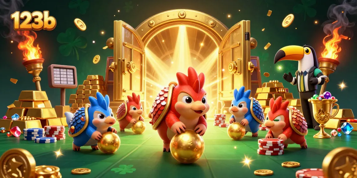 Engage in thrilling action at 123b with exciting pangolin characters bowling through poker chips.
