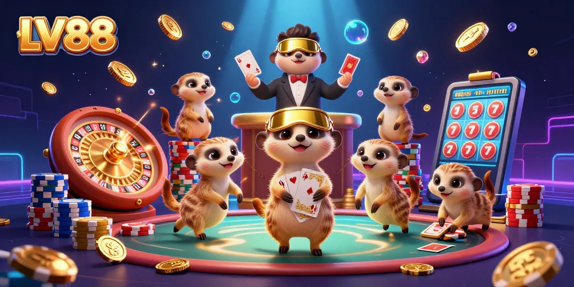 Experience the excitement of LV88 with lively meerkats at a vibrant casino adventure.