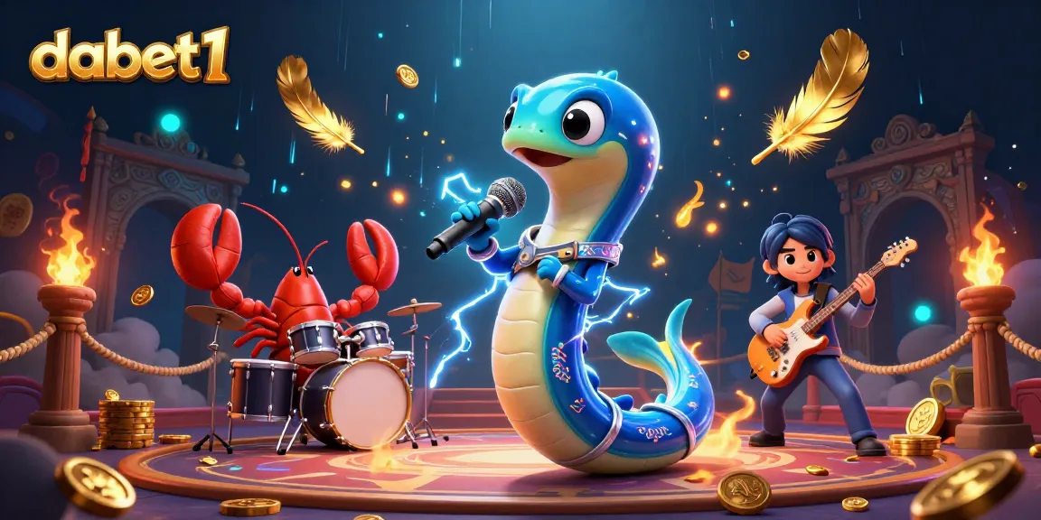 dabet1 showcases a vibrant underwater casino with a DJ electric eel and dynamic musicians.