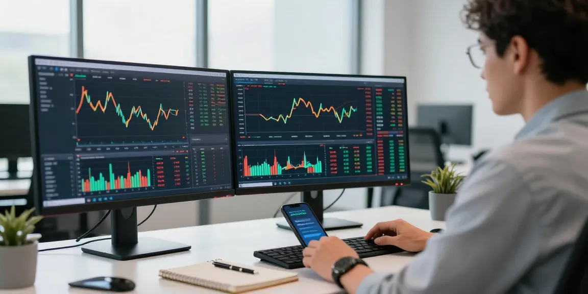 Evaluierung der Plattform finio24.com durch einen konzentrierten Trader in einem modernen Büro.