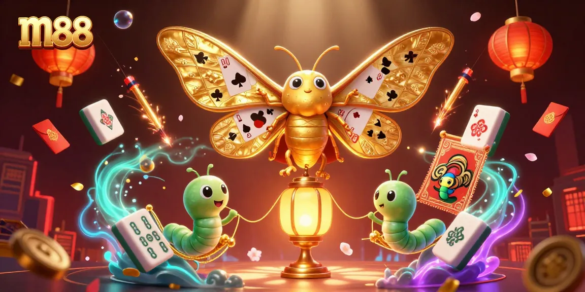 Experience the vibrant m88 casino atmosphere with a dazzling moth and golden lantern.